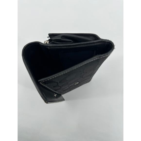 Coach Black Signature Fabric Canvas Leather Wallet 7.5" x 4.5" - Picture 4 of 6
